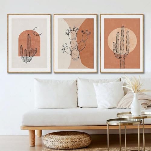 Impression sur Toile Cactus Désert d'Art Abstrait Triptyque Mural Chic 30x40cm pour Salon