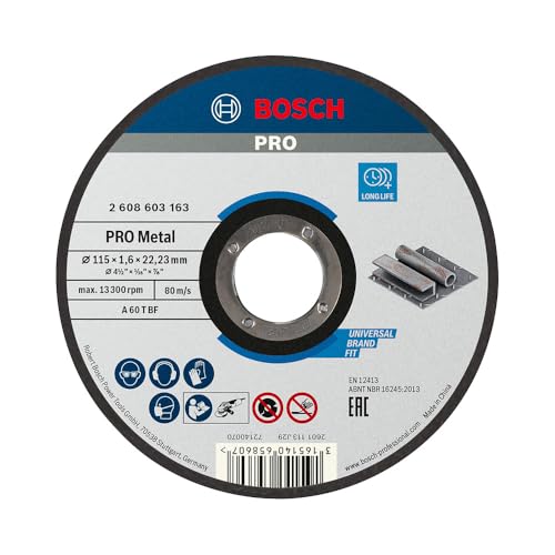 Bosch 1x Mola da taglio PRO Metal piccole, foro 22,23 mm, oSa (per Acciaio, Ø 115 mm, Professional Accessorio Smerigliatrice angolare piccola)