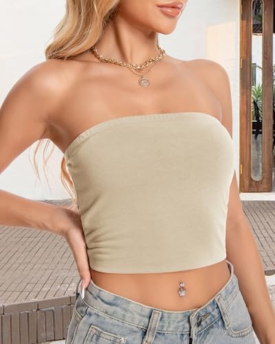 Image of Summer Tube Tops Basic Crop Tops for Women Strapless Tank Bandeau Shirts | Double Layer,Slim Fitted Soft,Cute Y2K Backless,Sexy Going Out,Tight Basic Fashion Clothing 2026