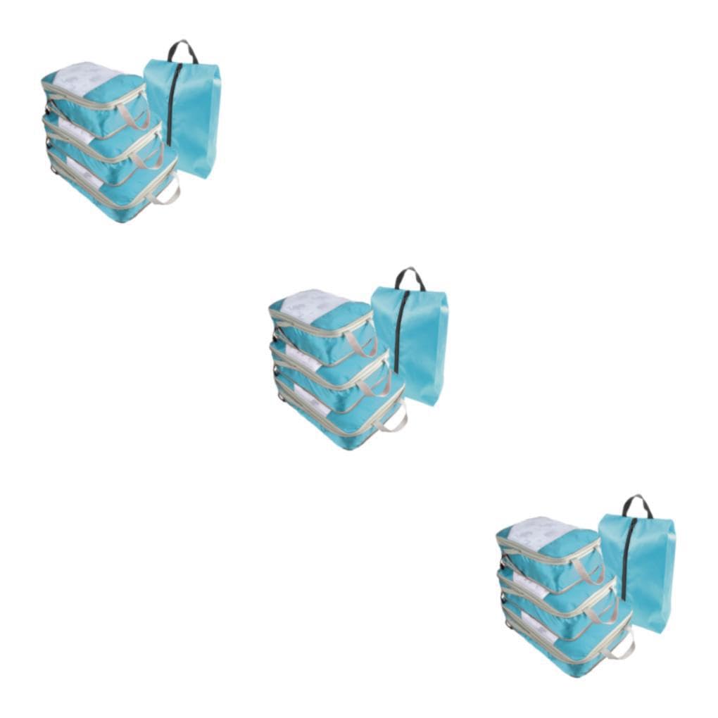3 Set di Cubi da imballaggio a Compressione da Viaggio da 4 Pezzi per Un Facile imballaggio e Protezione degli Indumenti. Panno Oxford Che Fa Risparmiare Tempo, Facile da imballare, Blu
