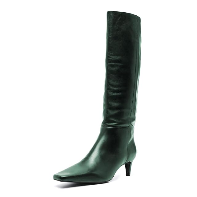 miss left Women Stretchy Knee High Boots Closed Square Toe Low Kitten Heel Fall Winter Wide Calf Boots