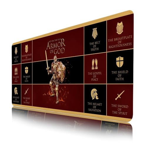 Christian Mouse Pad,Jesus XXL Gaming Mouse Pads,Inspirational Armor of God Mousepad,Large Waterproof Non-Slip Rubber Desk Mat with Stitched Edges Office Home Computer Desk Accessories,35.4 x 15.7 in