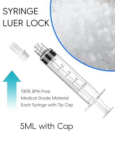 Image of 5ml Luer Lock Syringe without Needle - 5cc Plastic Syringes, Sterile, Individually Sealed, Pack of 50