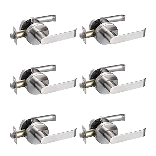 NEWBANG Runder schlüsselloser Durchgangstürhebel, robuster Griff in gebürstetem Nickel-Finish, Links- oder Rechtshänder, keine Schlüssel/Schlosstürhebel, HTL02-SN-PS-BR-6P Cover