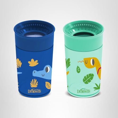 Image of Dr. Brown’s Polypropylene (PP) Milestones Cheers 360 Sippy Training Cups for Babies and Toddlers - Blue/Green - 10oz - 2-Pack - 9m+