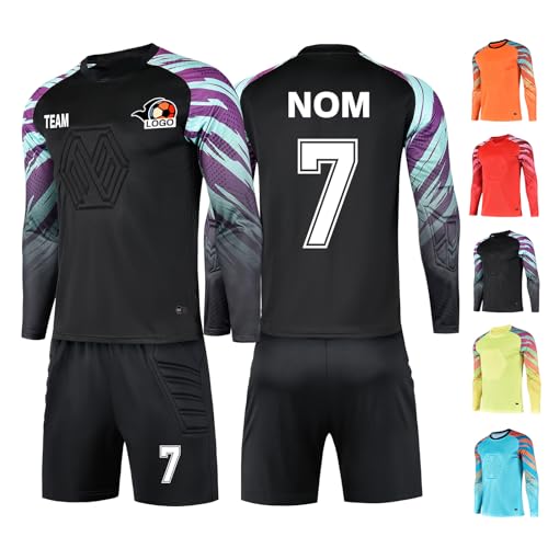 Maillots de Gardien De Football Personnalisés-Maillot Gardien de But Adulte Enfant Personnalisé avec Votre Nom Numéro de Logo D'équipe (Noir avec Short)