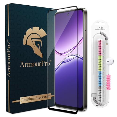 Image of ArmourPro Military Grade Gorilla Tempered Glass Screen Protector Compatible for Oppo A5 Pro with Edge to Edge Coverage, Cable Protector and Easy Installation kit (6.67 Inch)