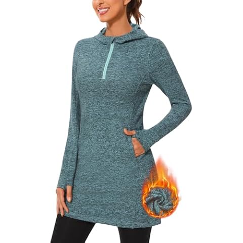 Soneven Women's Fleece Sweatshirt Dress Warm Pullover Long Sleeve Thermal Hoodie Dresses Winter Outfits with Pocket(2210-Green, Small) Cover
