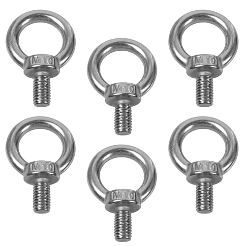 Image of 6PCS M10 Male Thread Eye Bolts, Stainless Steel Lifting Shoulder Eye Bolt, Heavy Duty Screw Ring Shaped Eye Bolt