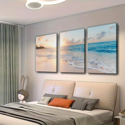 Affiche toile plage et mer nordique 20x35cm avec cadre intérieur pour déco salon