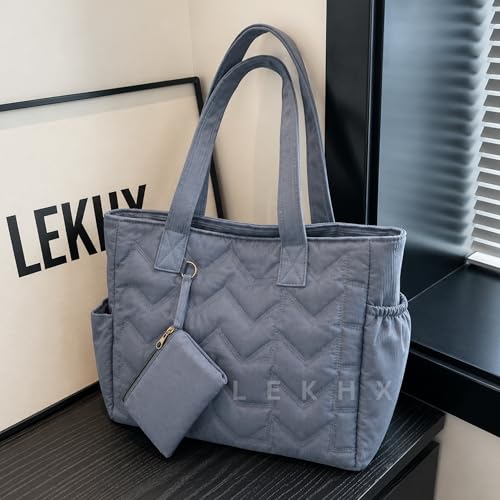 Image of LX LEKHX Tote Bag for Women | Lightweight Shoulder Handbag with 2 Main Zip Compartments & Multiple Pockets | Water Resistant Polyester Fabric | Office, Travel & Daily Use