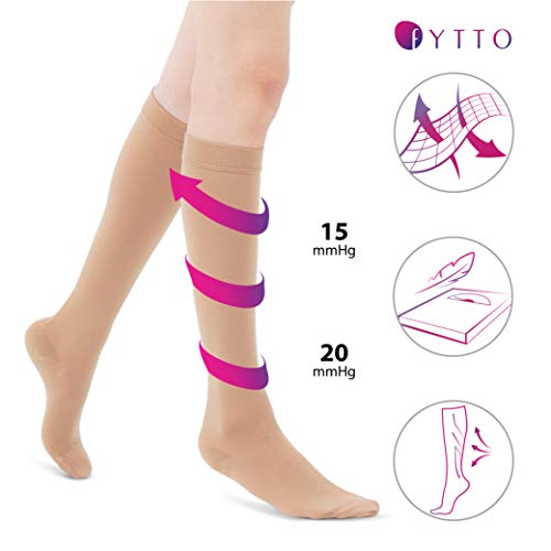 Fytto 1020 Opaque Compression Socks for Professionals 15-20 mmHg - Graduated Medical Support for Flight, Travel, DVT and Edema - Medium, Nude - Thumbnail 5