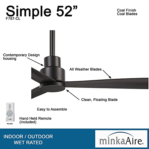 Minka-Aire F787-Cl Simple 52 Inch Outdoor 3 Blade Ceiling Fan With Dc Motor In Coal Finish #TOP1