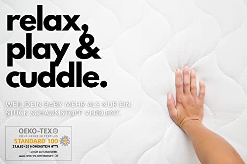 Sämann Laufgitter EXCLUSIVE 100x100 cm mit Matratze - Hausbett & Babybett - stufenlos höhenverstellbar Laufstall Baby Buche grau