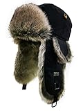 FUR WINTER Taslon Faux Fur Aviator Ski Trapper Trooper Pilot Hat BLK/GRY M/L
