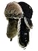 FUR WINTER Taslon Faux Fur Aviator Ski Trapper Trooper Pilot Hat BLK/GRY M/L