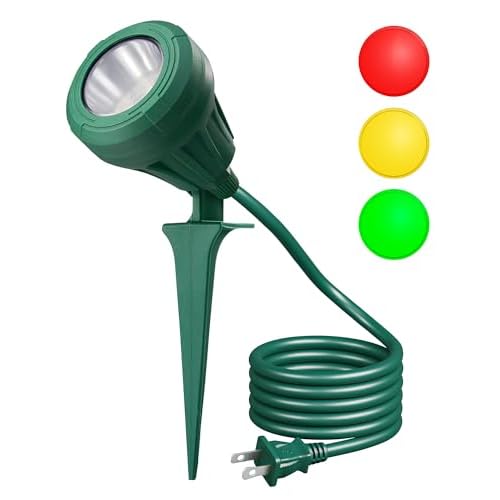 DEWENWILS 120V Spotlight Outdoor, 500LM Waterproof LED Spot Light with 3 Extra Lenses (Red Yellow Green), Landscape Lighting for Holiday, Trees, Flag, 5FT Extension Cord, UL Listed