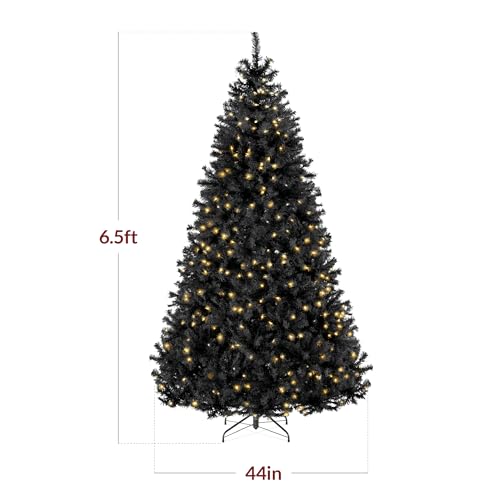 Best Choice Products 6ft Pre-Lit Black Christmas Tree, Full Artificial Holiday Decoration for Home, Office, Party Decoration w/ 947 Branch Tips, 250 Lights, Metal Hinges, Foldable Base