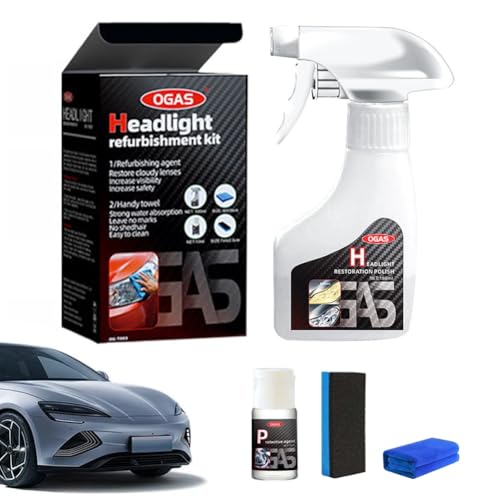 Ogas Headlight Restoration, Automotive Headlamp Restoration Fluid Kit – Car Headlight Cleaner for All Vehicles That Restores Clarity, Removes Yellowing & Oxidation, Waterproof Gloss Finish(1pc)