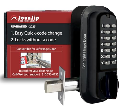 JOUNJIP Mechanical Deadbolt Lock - Keyless Entry Door Lock - Code NOT Required When Locking – 100% Mechanical with Flat Spindle, Thumb Turn Door Knob - Matte Black [Upgraded 2025]