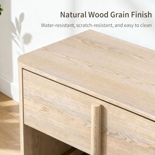 Image of 31.5 inch Wide 3 Drawer Nightstand, Wood Grain Chest of Drawers, Large Bedside Storage Cabinet with Drawers for Bedroom and Living Room, Curved Design with Rounded Wood Handles,Natural Wood