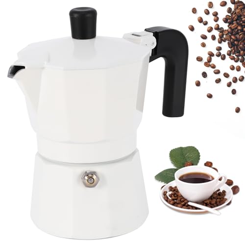 UNISOPH Moka Pot 100ml-2 Cups Espresso Maker, Italian Stovetop Coffee Makers Percolator with Anti-Scalding Handle Rubber Seal, Brewing Rich Coffee Moka Pot for Latte Mocha Cappuccino Macchiato(White)