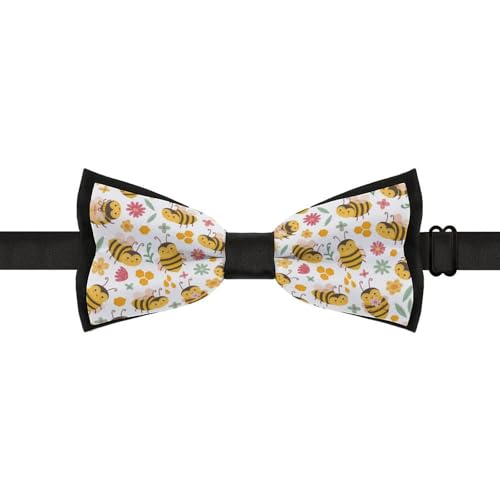 GoasNei Cute Honey Bee Pattern Bow Tie for Men Adjustable Necktie Funny Tie Neck Ties for Weddings Party
