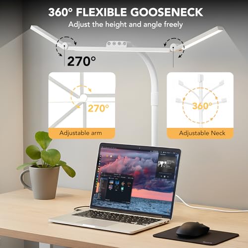 Image of LED Desk Lamp for Home Office with Base, 28.2 inch Adjustable Gooseneck Swing Arm Bright Desk Light, Dimmable Architect Table Lamp for Desktop Computer Light, Reading, Study, Workbench(White)