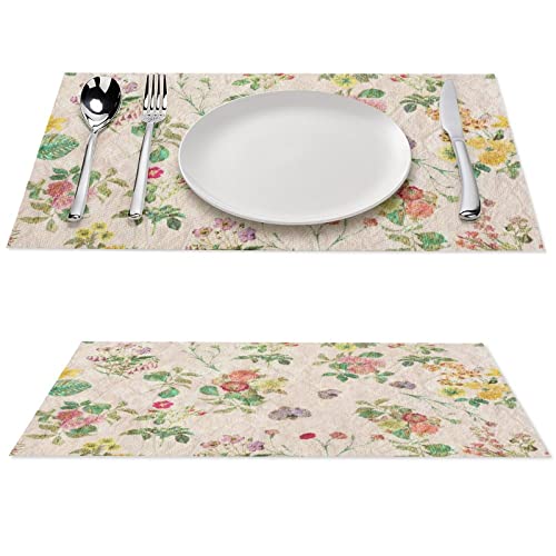 Ditooms Lot de 1 set de table en vinyle tissé imperméable avec motif floral et coloré - 45,7 x 30,5 cm Cover