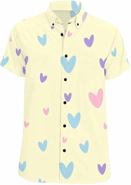 InterestPrint Hearts on Yellow Button Down Shirts StandardFit Summer
