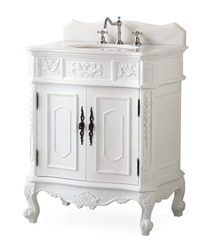30.75" Ellenton Antique Style White Bathroom Sink Vanity & Mirror Set Hf-080W-Aw-Bs-Mir #TOP7