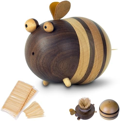 Bee Toothpick Holder with 250 Bamboo Toothpicks – Funny Kitchen D...