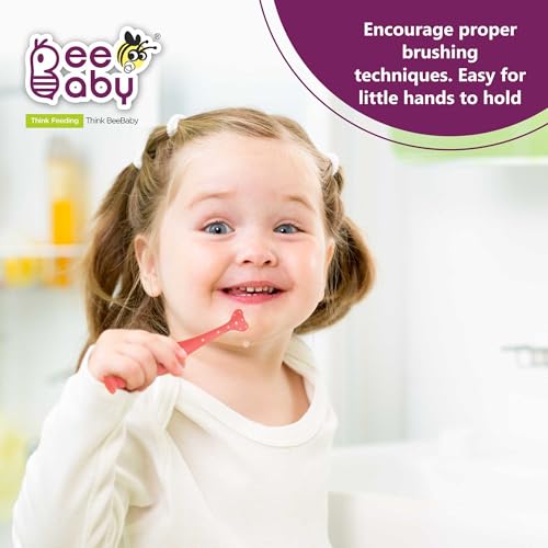 Image of BeeBaby Triple Angle Brush Buddy Toothbrush for Kids 3-6 Years. Suction Cup, 3 Side Super Soft Time to Change Indicator Bristles Ideal for Milk & Permanent Teeth. 100% BPA Free. Pink