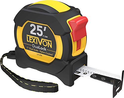LEXIVON 25Ft/7.5m DuaLock Tape Measure | 1-Inch Wide Blade with Nylon Coating, Matt