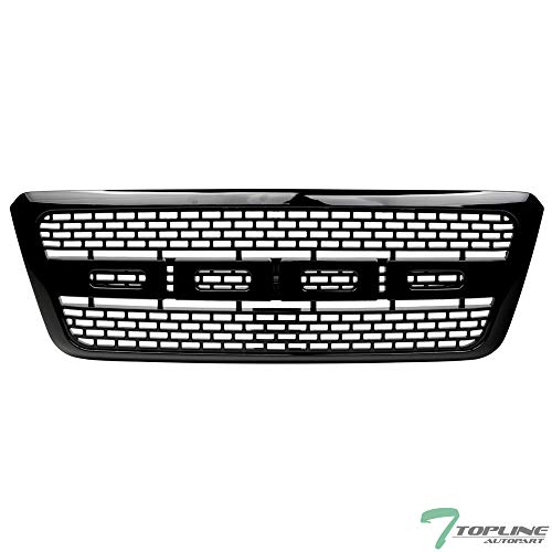Topline Autopart Glossy Black Raptor Square Mesh Front Hood Bumper Grill Grille ABS