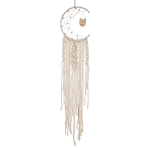 Atrapasueños de búho tejido a mano en hilo de algodón natural para decoración bohemia 2