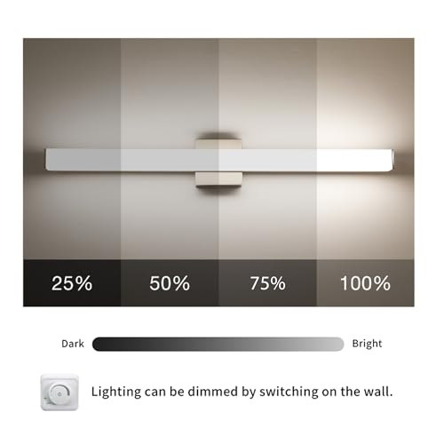 Image of Bathroom Vanity Light Brushed Nickel Square LED 24 inch 14W 4000K Natural White Light Wall Bar Lighting Fixtures Over Mirror (Brushed Nickel, 31.5in 4000K Dimmable)