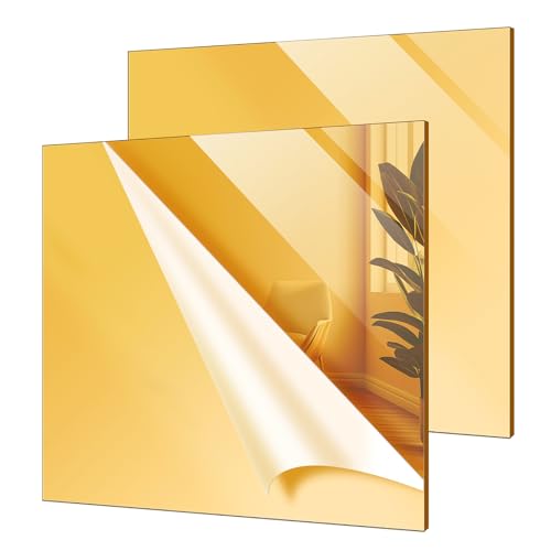 Image of Gold Acrylic Mirror Sheet 11.8 inch x 11.8 inch x 1 /8 inch (2.8mm), 2 Pack ALCCIFI Reflective Plexiglass Mirror Panel for Crafts, DIY Projects, Signage & Decor - Laser Cutting & Engraving Friendly