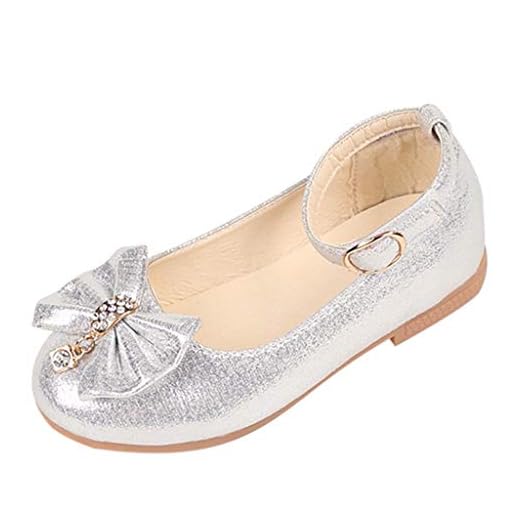 JLGY Prinsesskor barnskor 20 flickor fritidsskor dansskor kostym tillbehör skor barn skolskor läderskor båge enstaka skor party skor ballerina skor, silver, 36