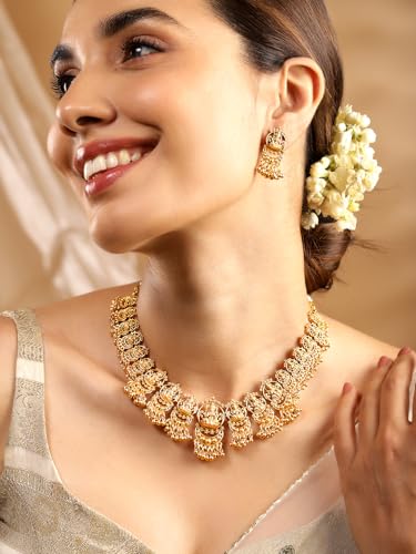 Image of Rubans Gold Plated Temple Necklace Set Traditional Statement Jewellery Gift for Women & Girls