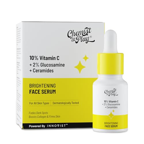 Image of Chemist At Play 10% Vitamin C Serum for Glowing Skin | Pigmentation & Dark Spots | Skin Brightening Face Serum | With Ethyl Ascorbic Acid, Lactic Acid & Glucosamine | For Men & Women | 10 ml