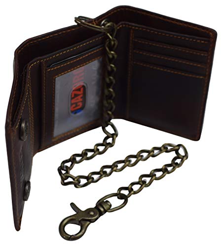 Rfid Blocking Men's Tri-Fold Vintage Leather Biker Chain Wallet With Snap Closure #TOP2