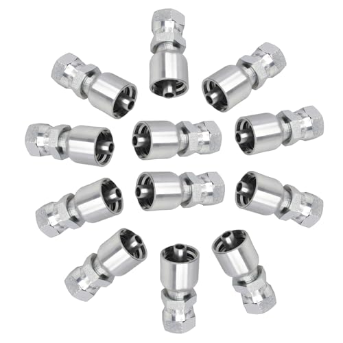 Image of 12 Pack Hydraulic Hose Fittings 1 /2 inch Hose x 1 /2 inch JIC 37Female Swivel Ends ,Durable Carbon Steel Ends for Single Wire Hydraulic Line Systems