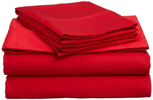 Wamsuta Dream Zone 1000-Thread-Count Pimacott Bed Sheets King Size 4-Piece Sheet Set Italian Luxury Fits Mattress Upto 18" Deep Pocket (Solid, Red) #TOP14