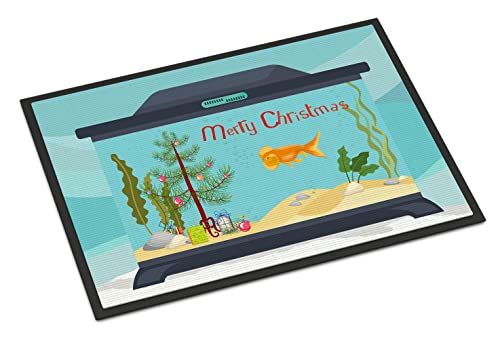 Caroline's Treasures CK4509JMAT Bubble Eyed Goldfish Merry Christmas Doormat 24x36 Front Door Mat Indoor Outdoor Rugs for Entryway, Non Slip Washable Low Pile, 24H X 36W