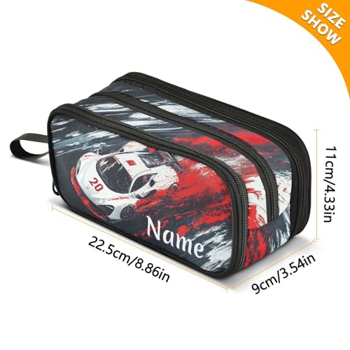 Image of Custom Racing Car Truck Pencil Case Box Boys Girls Personalized Name Large Pencil Pouch Stationery Pen Bag Organizer for Kids Adults School Office