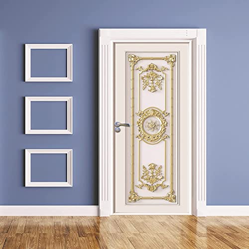Pegatinas De Puerta Puerta De Madera Con Motivos Dorados Adhesivo 3D Para Puerta, Mural De Vinilo, Autoadhesivo, Papel Pintado Extraíble, Calcomanía Para Puertas Interiores, Dormitorio, Sala De Estar
