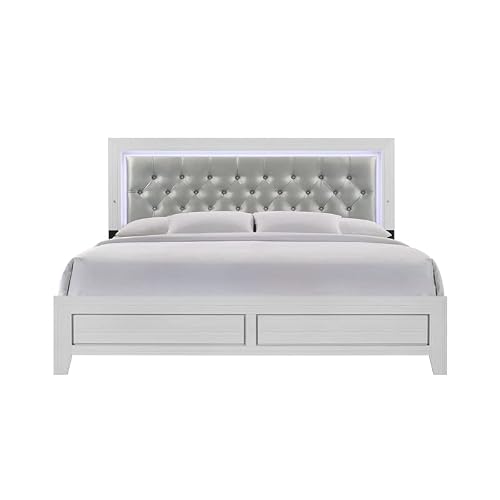 Bowery Hill Transitional Wood King Panel Bed In White Finish #TOP4