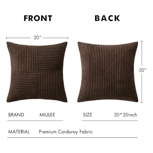 Image of MIULEE Dark Brown Decorative Throw Pillow Covers 20x20 Inch for Couch Bed Sofa Pack of 2 Chocolate Boho Farmhouse Throw Pillows Soft Cross Corduroy Patchwork Textured Cushion Cases