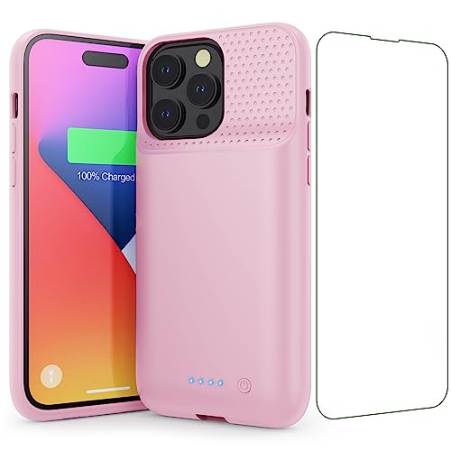 QTshine Battery Case for iPhone 14 Pro Max 14 Plus and 13 pro Max Real 8600mAh Rechargeable Smart Extended Charging Case Ultra-Slim Portable Protective Battery Pack (6.7 inch) Pink